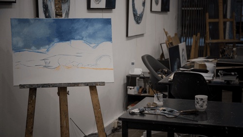 Peinture en cours à l'Atelier des Ombres